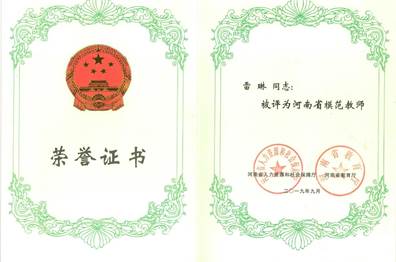 河南省模范教师(雷琳)